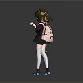 Cat Eared Character Wearing Dark Outfit With Blue Design And White Stockings