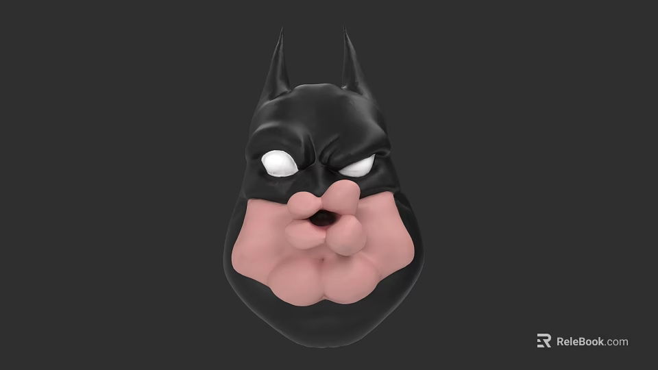 Cartoon Style Batman Mask Sculpture With Black Design And Pink Mouth Details 3d model 