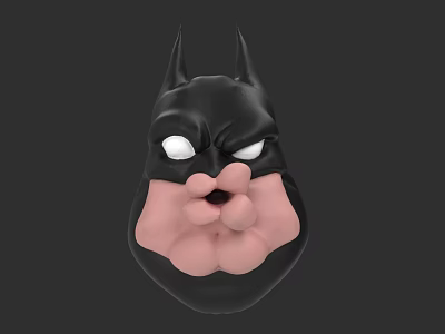 Cartoon Style Batman Mask Sculpture With Black Design And Pink Mouth Details 3d model