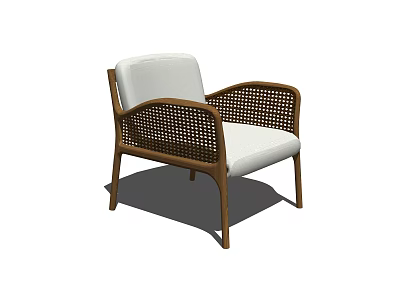 Modern Wooden Frame Armchair With Woven Armrests And White Cushion Design 3d model