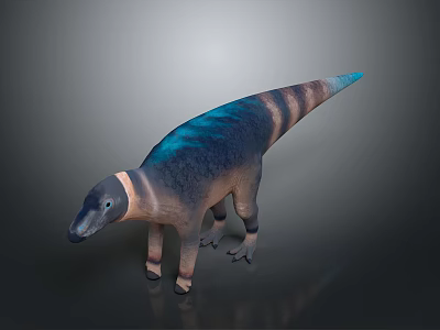 Realistic 3D Dinosaur Reptile Model With Blue Green Brown Stripes And Textured Skin 3d model
