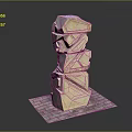 Modern Sculptural Pillar With Stacked Irregular Stone Blocks On Square Stone Slab Base