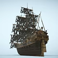 Classic Wooden Sailing Ship With Multiple Sails And Intricate Hull Details