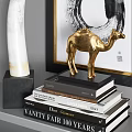 Decorative Ornament Set With Golden Camel Figurine Black White Ink Painting And Ivory Shaped Ornament