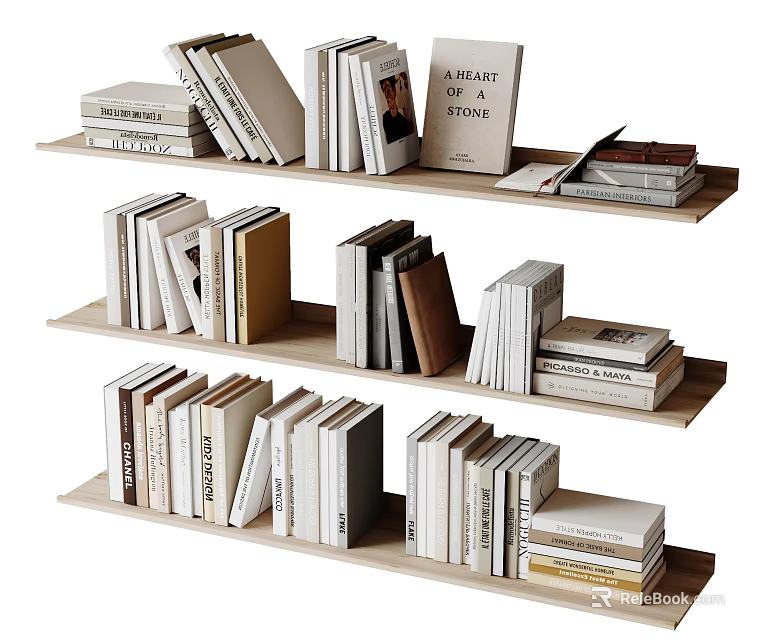 Neatly Arranged Books And Magazines On Wooden Shelves With Multiple Layers 3d model 