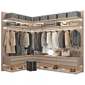 Elegant Modern Closet Interior With Hanging Clothes Shoes Bags And Accessories