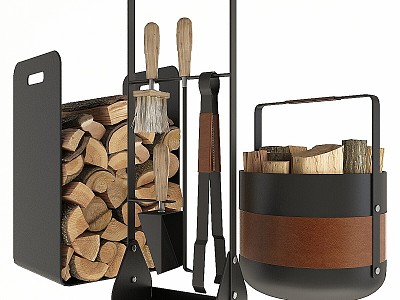 fireplace accessories fireplace minimalist metal firewood 3d model