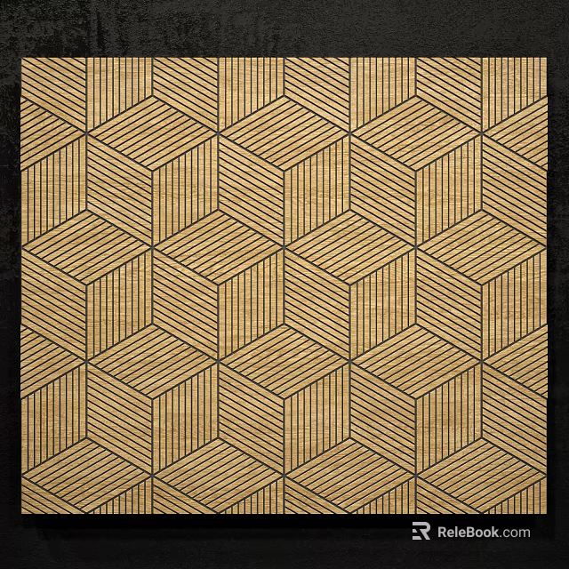 Decorative Room Divider With Geometric Striped Pattern In Beige And Dark Brown 3d model 
