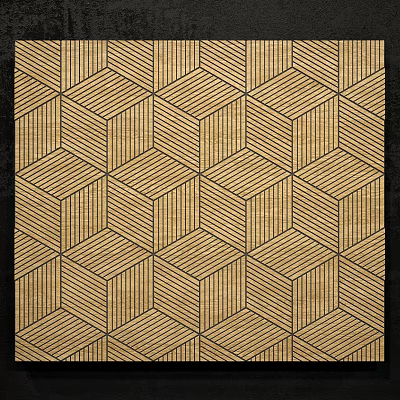 Decorative Room Divider With Geometric Striped Pattern In Beige And Dark Brown 3d model