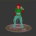 Game Character With Orange Hair In Armored Outfit Holding Weapon On Grass Rock Base Standing