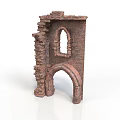 Ruined Red Brick Architectural Component With Arched Window And Doorway 3d model