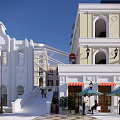 Modern Commercial Street Plaza With White Buildings Central Fountain And Crowded People