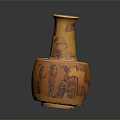 Yellow Carved Vase With Intricate Red Patterns And Decorative Sculpture Design