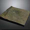 3D Topographic Terrain Model Featuring Mountain Peak Green Land And River Paths