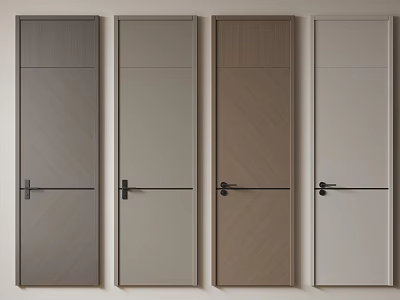 Modern Flush Doors In Various Wooden Tones With Sleek Design And Black Handles 3d model