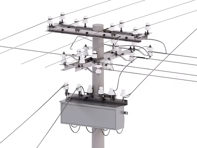 Roadside Electrical Infrastructure Featuring Utility Pole Power Lines And Transformer 3d model