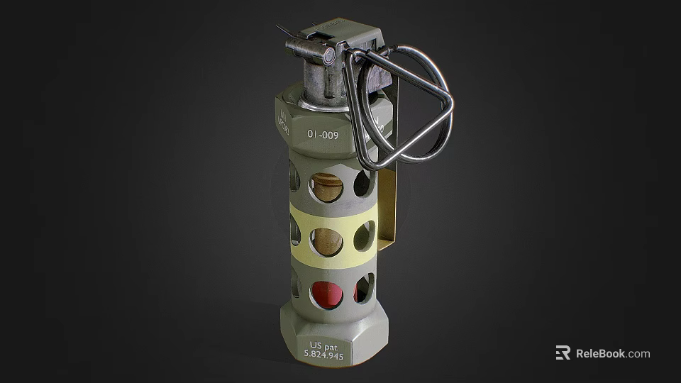 Military Grenade With Metal Pin Color Markers And Serial Number 152mm 3d model 