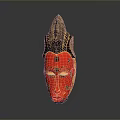 Red And Gold Ornate Decorative Mask With Feathered Top For Home Decor