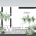 Runway Show Stage With White Structural Backdrop Green Floral Decorations And Steps 3d model
