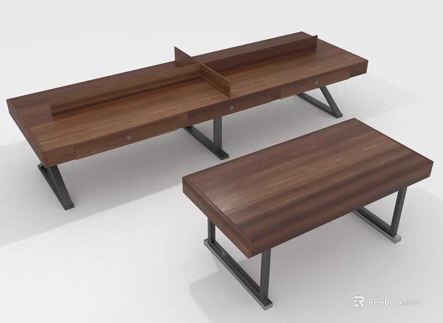 Long And Short Wooden Tables With Metal Legs Modern Furniture Design 3d model 