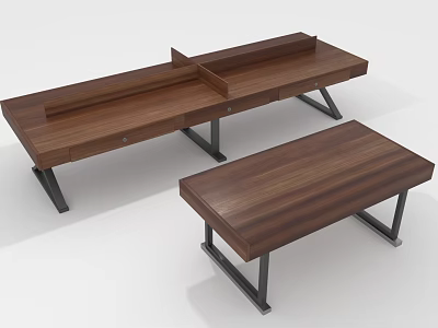 Long And Short Wooden Tables With Metal Legs Modern Furniture Design 3d model