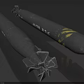 Two Gray Military Missiles Featuring Yellow Stripes And Tail Propeller Structures 3d model