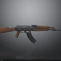 Classic Assault Rifle With Wooden Stock Metal Barrel And Magazine On Dark Background
