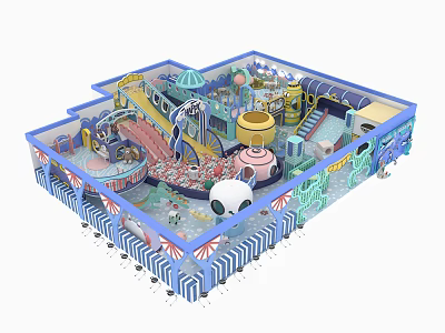 Indoor Playground With Colorful Slides Ocean Theme Decorations Ball Pit And Climbing Area 3d model