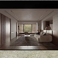 Modern Cozy Open Living And Dining Room With Large Window Soft Sofa And Wooden Flooring