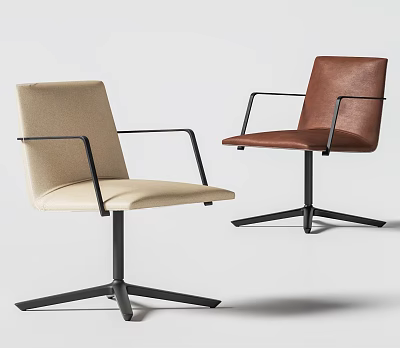 Modern Office Chairs in Beige and Brown with Black Armrests and Star Base Design 3d model