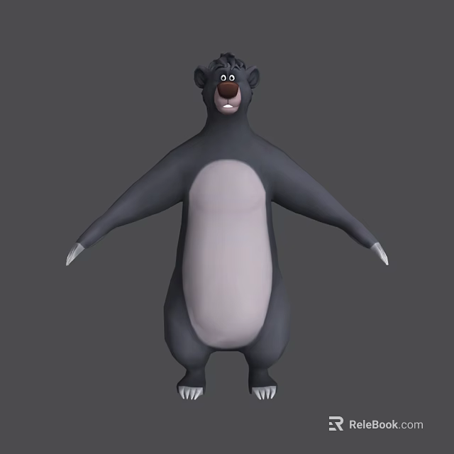 3D Cartoon Black Bear Game and Movie Character With Open Arms and White Belly 3d model 