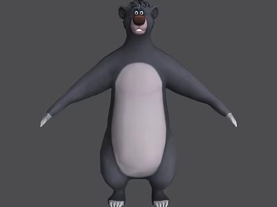 3D Cartoon Black Bear Game and Movie Character With Open Arms and White Belly 3d model