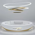 Modern Reception Desk With Curved Design White Countertop Gold Trim And LED Lights