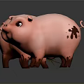 Two Adorable Pink Pig 3D Models With Brown Stain On One And Smooth Texture