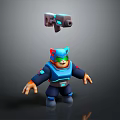 3D Model of Cat Character in Blue Uniform with Green Goggles and Floating Gun