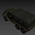 Vintage Green Military Truck With Canvas Covered Cargo Bed And Large Off Road Tires
