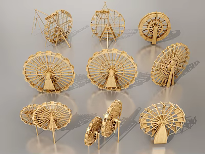 Multiple Wooden Ferris Wheel Models With Intricate Design And Decorative Details 3d model