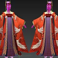 Game Movie Character Wearing Red Robe With White Crane Patterns And Dark Vertical Stripes 3d model