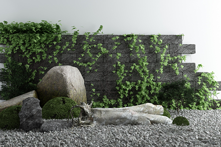 New Chinese style landscape sketch courtyard landscape sketch rockery creeper 3d model