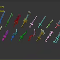 Diverse 3D Rendered Weapons Collection With Swords Daggers And Colorful Designs