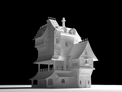 Multi Story Detached Villa With Gabled Roof Tower Balconies And Arched Windows 3d model