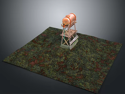 Orange Cylindrical Object on Metal Stand Over Green Brown Ground Surface 3d model