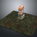 Orange Cylindrical Object on Metal Stand Over Green Brown Ground Surface