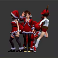 Animated Game Characters in Santa Outfits with Christmas Hats Reindeer Antlers Gift Boxes and Skates
