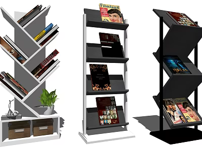 Modern Bookcase With Multi Tier Shelves For Books Magazines And Plant Decor 3d model