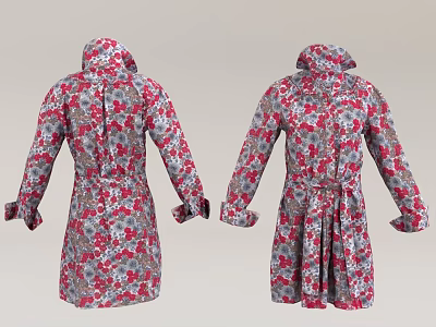 Floral Pattern Trench Coats Front And Back Views 3d model