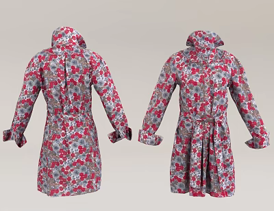 Floral Pattern Trench Coats Front And Back Views 3d model