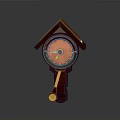 Vintage Wooden House Shaped Mantel Clock With Orange Dial And Pendulum