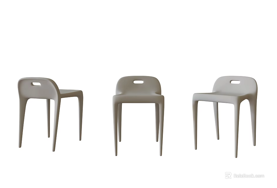 Three Gray Plastic Stools With Modern Minimalist Design For Home Kitchen Use 3d model