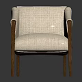 Modern Beige Fabric Armchair With Wooden Arms Legs And Leather Straps